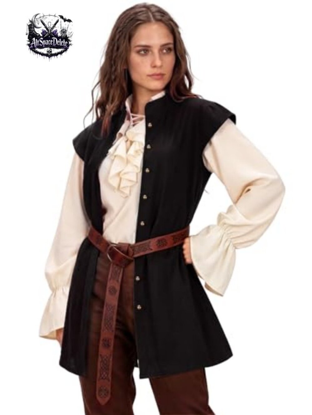 Women's Medieval Pirate Vest With PU Leather Belt Renaissance Sleeveless